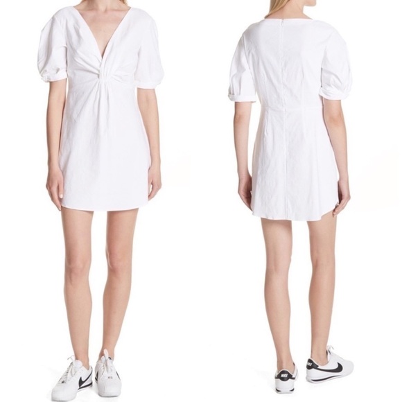 NWOT A.L.C. White Deep V Puff Sleeve Dress - Picture 1 of 3